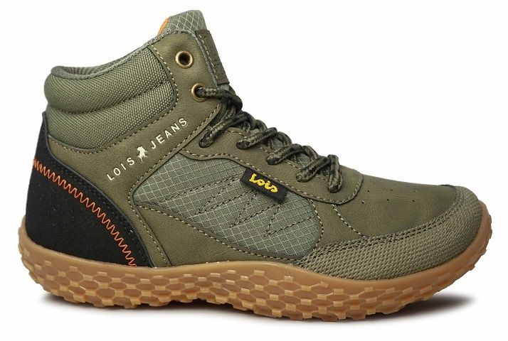 Botines niño Lois barefoot color Kaki con cierre de cremallera lateral y cordones para una facil colocacion de Lois Jeans since 1962 con sistema Baresteps horma barefoot zero drop flexibilidad total y materiales eco friendly by Lois