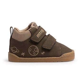 Botines niño Mustang free barefoot color Burning kaki con planetas y estrellas zapatos respetuosos de Mustang con cierre de doble tira adherente botitas muy comodas flexibles y ligeras con certificado vegano avaladas por el Dr Juanjo Lopez by Mustang