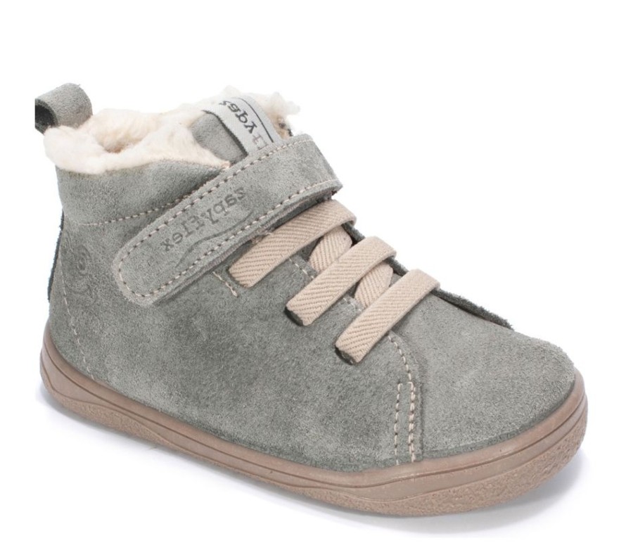 Botines niño Zapy barefoot modelo Siena color aqua fabricadas en piel serraje con borreguito en el borde botitas gama Zapyflex de calzado respetuoso natural steps con cierre de tira adherente y elasticos muy comodas y flexibles made in Spain