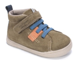 Botines niño Zapy barefoot modelo Lucca color verde musgo naranja y azul jeans botitas Zapyflex de calzado respetuoso natural steps con cierre de tira adherente y elasticos muy comodas y flexibles made in Spain by Zapy
