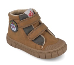 Botines niño barefoot de la marca Garvalin color marron cuero con cohete en el lateral puntera reforzada y cierre de doble tira adherente calzado respetuoso de Garvalin botitas muy comodas y calentitas con forro interior muy calido made in Spain