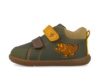 Botines niño barefoot de la marca Garvalin color verde militar y mostaza con dinosaurio en lateral de piel sauvage puntera reforzada y cierre de doble tira adherente calzado respetuoso de Garvalin zapato muy comodo y flexible made in Spain - Ítem1