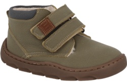 Botines niño de la marca Andanines barefoot color verde salvia y azul calzado respetuoso de Andanines de piel nobuk rellena de borreguito con cierre de doble tira adherente botines respetuosos Andanines muy comodos y flexibles made in Spain