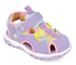 Cangrejeras niña Garvalin color lila amarillo y aqua para trekking playa pisina o cualquier uso sandalias muy comodas con cierre de doble tira adherente y elasticos para un perfecto ajuste con la calidad de Garvalin muy trending