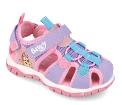 Cangrejeras niña Garvalin color rosa malva y azul de la franquicia Bluey y Bingo para trekking playa pisina o cualquier uso sandalias muy comodas con cierre de doble tira adherente y elasticos para un ajuste perfecto con la calidad de Garvalin
