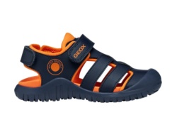 Cangrejeras niño Geox J S Fusbetto Pro color azul navy y naranja sandalias mojables water friendly para playa piscina y cualquier uso de la marca Geox respira muy comodas y ligeras con cierre de doble tira adherente para un perfecto ajuste