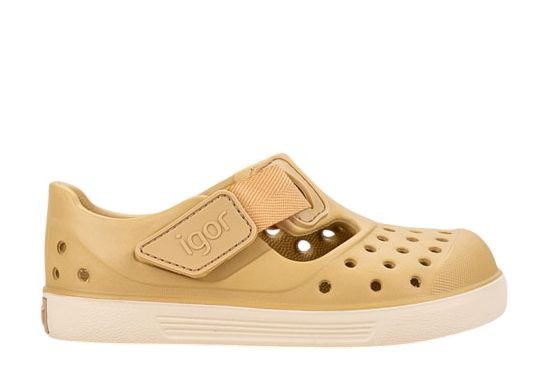 Cangrejeras niño barefoot de la marca Igor modelo Malibu color amarillo dijon las cangrejeras respetuosas de Igor made in Spain para playa o piscina con cierre de tira adherente muy trending y muy ligeras ideales para este verano