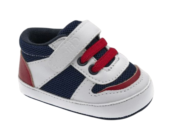 Deportivos niño Chicco nursery modelo Oman para primera puesta color azul blanc0 y rojo zapatillas Chicco barefoot para recien nacido calzado respetuoso muy comodas y flexibles con suela blanca perfectas para regalar