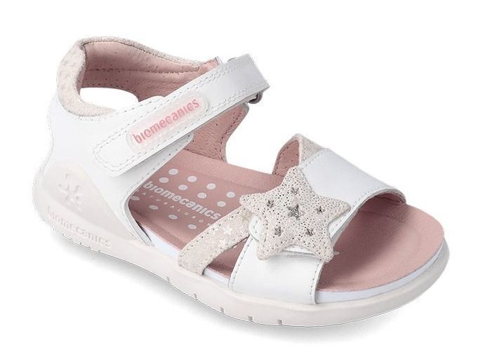 Sandalias Biomecanics blanco con estrella de piel con cierre de velcro