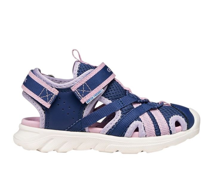 Sandalias niñA Geox modelo Airadyum color azul navy y lila cangrejeras de la marca Geox respira para todo uso montaña playa piscina de la marca Geox mojables y de rapido secado muy comodas con cierre de tira adherente y elasticos