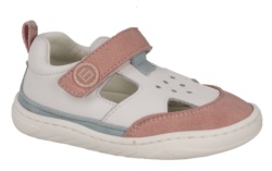 Sandalias niña Andanines barefoot de piel suede zeus color blanc0 rosa y azul aguamarina cangrejeras muy comodas calzado respetuoso de Andanines con cierre de tira adherente deportivas abiertas muy flexibles by Anadanines made in Spain