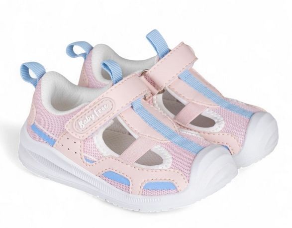 Sandalias niña Chetto Baby Free barefoot modelo casual baby color rosa azul y blanc0 deportivos abiertos para peques calzado respetuoso de la marca Chetto ultraligeras comodas y mega flexibles y anatomicas con cierre de tira adherente y elatico