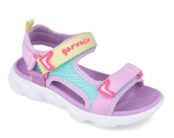Sandalias niña Garvalin color aqua malva y amarillo muy ligeras flexibles con cierre de doble tira adherente para un ajuste perfecto sandalias Garvalin tipo californianas para mojar en playa o piscina ideales este verano