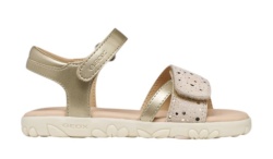 Sandalias niña Geox respira modelo Haiti color oro de piel con cierre de doble tira alherente sandalias de la marca Geox con plantilla de piel y tecnologia Geox respira muy comodas elegantes y fresquitas para vestir este verano