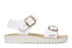 Sandalias niña Geox respira modelo Costarei color blanc0 con troquel de puntos y estrellas cierre de doble hebilla doradas sandalias de la marca Geox con plantilla de piel y tecnologia Geox respira con sistema flexy system muy comodas y flexibles
