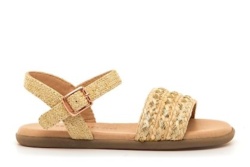 Sandalias niña Mustang barefoot color raffia braid champagne de rafia champagne y oro sandalias abiertas de calzado respetuoso muy comodas y flexibles con cierre de hebilla fabricadas por Mustang free con certificado vegano by Mustang