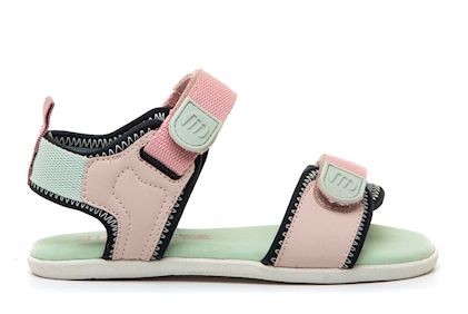 Sandalias niña Mustang barefoot color town pink nylon rosa verde y azul sandalias abiertas de calzado respetuoso muy comodas y flexibles con cierre de doble tira adherente Mustang free con certificado vegano by Mustang