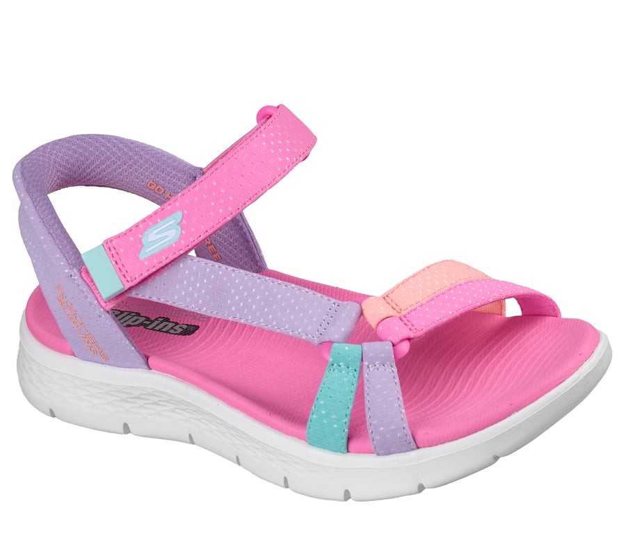 Sandalias niña Skechers Slip-Ins modelo Lots of Sole rosa lila y multicolor sandalias de tira de la marca Skechers con sistema Slip-Ins para poner sin manos con cierre de tira adherente super bonitas con sistema easy on off lavables en lavadora