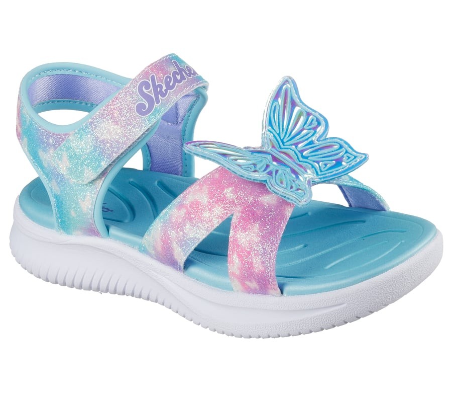 Sandalias niña Skechers magical collection modelo Butterfly Brites color aqua multicolor con luces en la mariposa sandalia de la marca Skechers muy ligeras con cierre de tira adherente super bonitas con sistema easy on off designed in Los Angeles