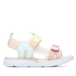 Sandalias niña Xti color beige y multicolor sandalias de tiras de la marca Xti Urban Brand para playa piscina o diario con certificado vegano muy cómodas y divertidas con cierre de doble tira adherente y tecnologia comfort tech y memory foam pro