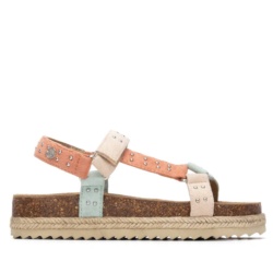 Sandalias niña Xti the urban brand de color beige y multicolor con suela bio con adorno de yute con cierre de tira adherente para un perfecto ajuste y tecnologia comfort tech con memory foam pro con plantilla de piel muy comodas y trending