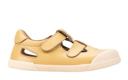Sandalias niña barefoot de la marca Igor de piel color amarillo dijon sandalias respetuosas de Igor made in Spain con cierre de tira adherente muy comodas y flexibles drop 0