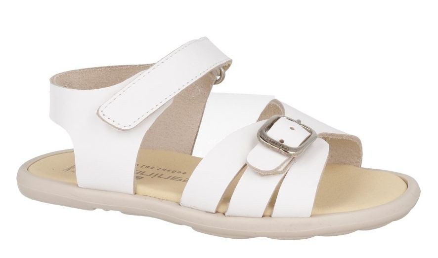 Sandalias niña de la marca Andanines barefoot color blanc0 con cierre de tira adherente y hebilla muy cómodas sandalias de calzado respetuoso de Andanines fabricadas en piel vaquetilla tendencia este verano y made in Spain