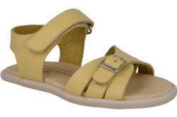 Sandalias niña de la marca Andanines barefoot color limonchelo con cierre de tira adherente y hebilla muy cómodas sandalias de calzado respetuoso de Andanines fabricadas en piel vaquetilla tendencia este verano y made in Spain