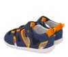 Sandalias niño Garvalin barefoot de rejilla de color azul y naranja cangrejeras de lona de calzado respetuoso de Garvalin con cierre de tira adherente y elasticos muy comodas y flexibles fabricadas por Garvalin soft and fun - Ítem1