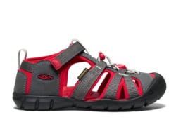 Sandalias niño Keen Seacamp Il CNX youth magnet red carpet color gris y rojo cangrejeras de la marca Keen para trekking playa o piscina mojables y lavables muy cómodas con cierre de tira adherente y elasticos muy trending y top
