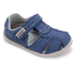 Sandalias niño barefoot Zapy modelo Sabina color azul navy calzado respetuoso vegano Zapiflex cangrejeras de lona con cierre de tira adherente made in Spain muy comodas