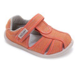 Sandalias niño barefoot Zapy modelo Sabina color terracota calzado respetuoso vegano Zapiflex cangrejeras de lona con cierre de tira adherente made in Spain muy comodas