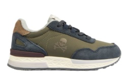 Sneakers Scalpers Harry kids color verde kaki y azul marino zapatillas niño Scalpers kids textil con cierre de cordones muy comodas Scalpers marca de tendencia