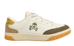 Sneakers Scalpers Old Timor kids color balanco beige con kaki y amarillo zapatillas niño Scalpers kids con cierre de cordones muy comodas y calentitas Scalpers marca de tendencia - Ítem