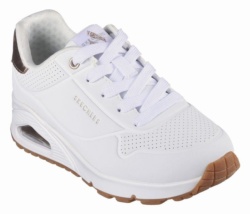 Sneakers niña Skechers Shimmer Away Los Angeles Street color blanc0 y oro rosa air cooled y memory foam zapatillas Skechers muy comodas y trending con cierre de cordones