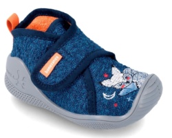 Zapatillas de Casa Biomecanics twin azul marino con texto sweet dreams y gatito durmiendo pantuflas Biohome para gateo y primeros pasos - Ítem