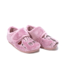 Zapatillas de casa Zapy Brucher color vino twin con niña y corazon peace and love pantuflas Zapy cerradas por detras y cierre de tira adherente para un perfecto ajuste muy comodas y calentitas para este invierno y fabricadas en España por Zapy