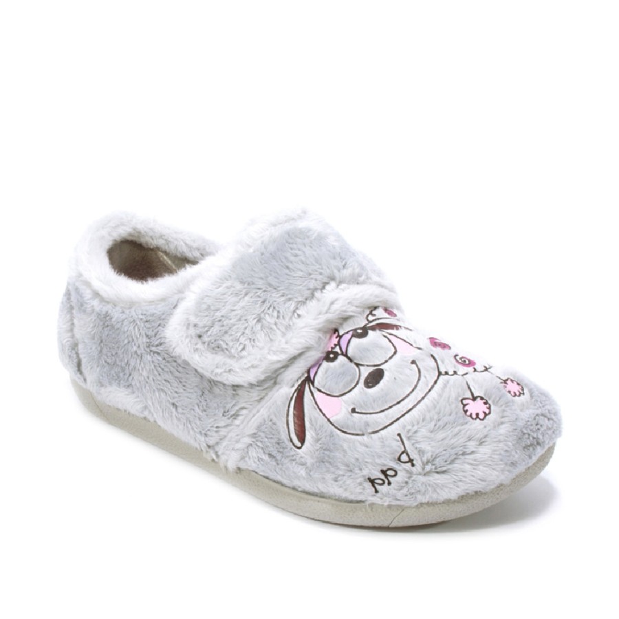 Zapatillas de casa Zapy color gris perla con con ovejita pantuflas Zapy cerradas por detras y cierre de tira adherente para un perfecto ajuste muy comodas y calentitas para este invierno y fabricadas en España por Zapy