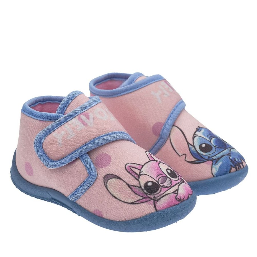 Zapatillas de casa niña Chicco modelo Tom color rosa y azul del personaje Stitch en azul y Angel en rosa de los personajes Disney con cierre de velcro pantuflas de la marca Chicco muy comodas y calentitas