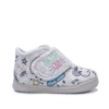 Zapatillas de casa niña Zapy barefoot color gris con estampado de unicornio y arco iris pantuflas de calzado respetuoso gama Zapyflex step easy muy comodas flexibles y calentitas con cierre de tira adherente made in Spain - Ítem1
