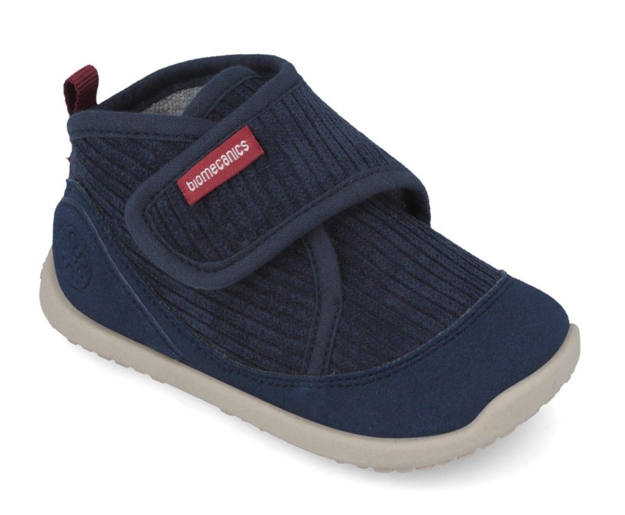 Zapatillas de casa niño Biomecanics barefoot gama Biohome color azul marino de pana y microfibra pantuflas gama biogateo para gateo y primeros pasos muy comodas y flexibles lavables a mano