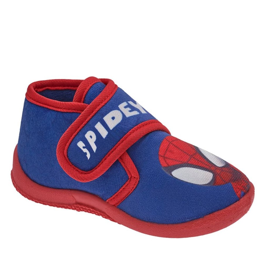 Zapatillas de casa niño Chicco modelo Tom azul y rojo de Spidey de la saga Marvel Amazing friends con cierre de velcro y cerradas por detras pantuflas de la marca Chicco especialistas en niños muy comodas y calentitas