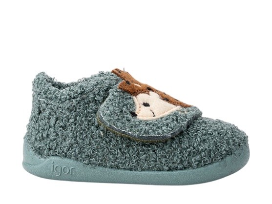 Zapatillas de casa niño Igor barefoot modelo Homie Erizo color verde calzado respetuoso de Igor con cierre de tira adherente muy comodas y calentitas fabricadas en España