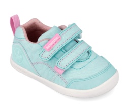Zapatillas niña Biomecanics barefoot de lona color azul sky y rosa con cierre de doble tira adherente para un perfecto ajuste deportivos urban de calzado respetuoso de Biomecanics sneakers muy comodas y flexibles con plantilla always dry
