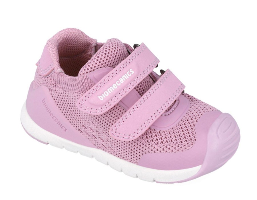 Zapatillas niña Biomecanics de rejilla rosa zapato basico sport respetuoso con el desarrollo natural del pie para gateo y primeros pasos con cierre de tira adherente plantilla antibacterina always dry