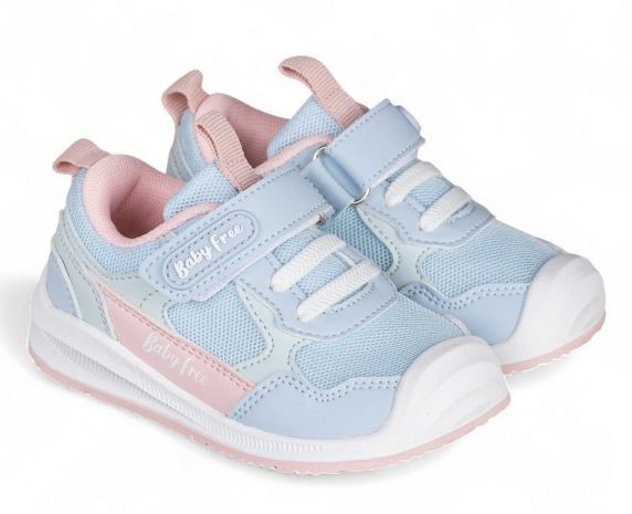 Zapatillas niña Chetto Baby Free barefoot modelo casual baby color azul cielo rosa y blanc0 deportivas para peques calzado respetuoso de Chetto ultraligeras comodas y mega flexibles con cierre de tira adherente y elasticos lavables en lavadora
