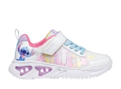 Zapatillas niña Geox Lilo&Stitch de la factoria Disneys deportivas de tela con luces en la suela de Geox respira con cierre de tira adherente y elasticos color blanc0 rosa y aqua a las peques les encantara sentirse como en la peli de Lilo & Stitch