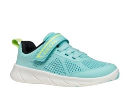 Zapatillas niña Geox barefoot modelo Foot-run color watersea y acid green deportivos de rejilla de gama de calzado respetuoso de Geox respira muy comodos y flexibles cierre de tira adherente y elasticos recomendados por asociacion podologos de Italia