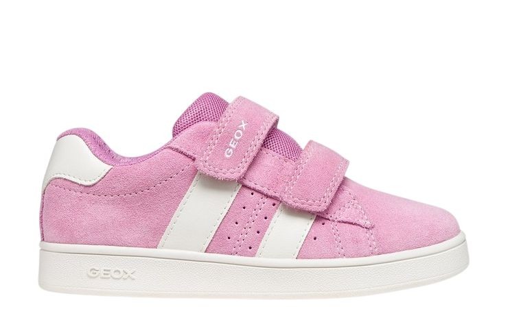 Zapatillas niña Geox modelo J Eclyper color rosa y blanc0 deportivas de piel Geox respira con cierre de doble tira adherente sneakers para niña by Geox muy trending comodos y con la calidad de Geox respira