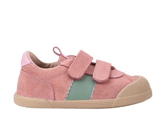 Zapatillas niña Igor barefoot modelo Berlin color rosa y verde calzado respetuoso de piel sneakers de la marca Igor muy comodas y flexibles con puntera reforzada y cierre de doble tira adherente made in Spain